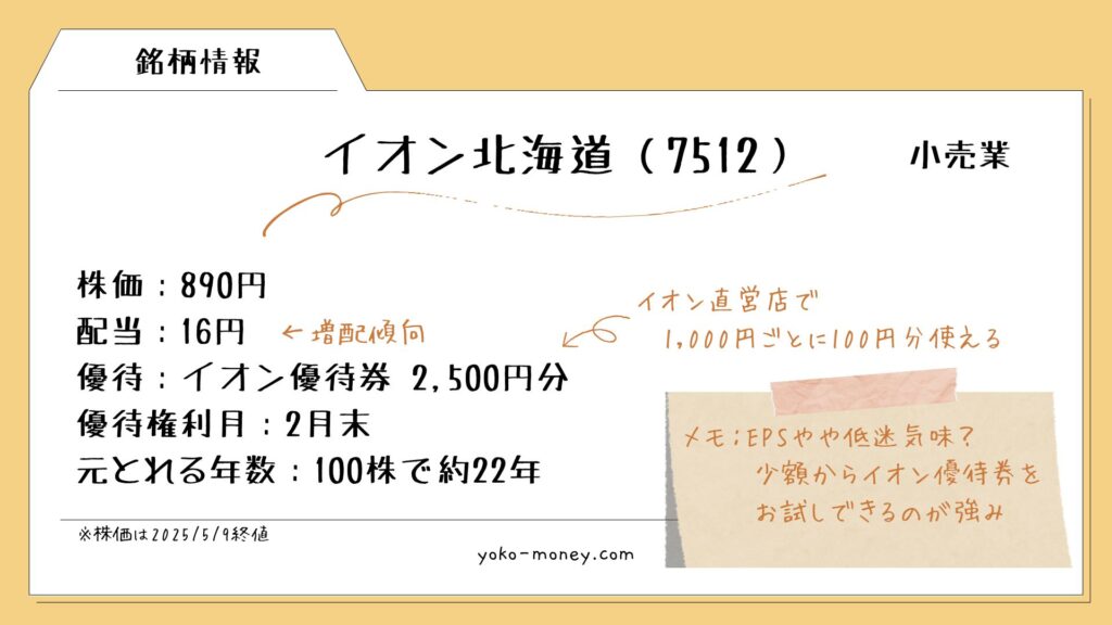 イオン北海道(7512)銘柄情報