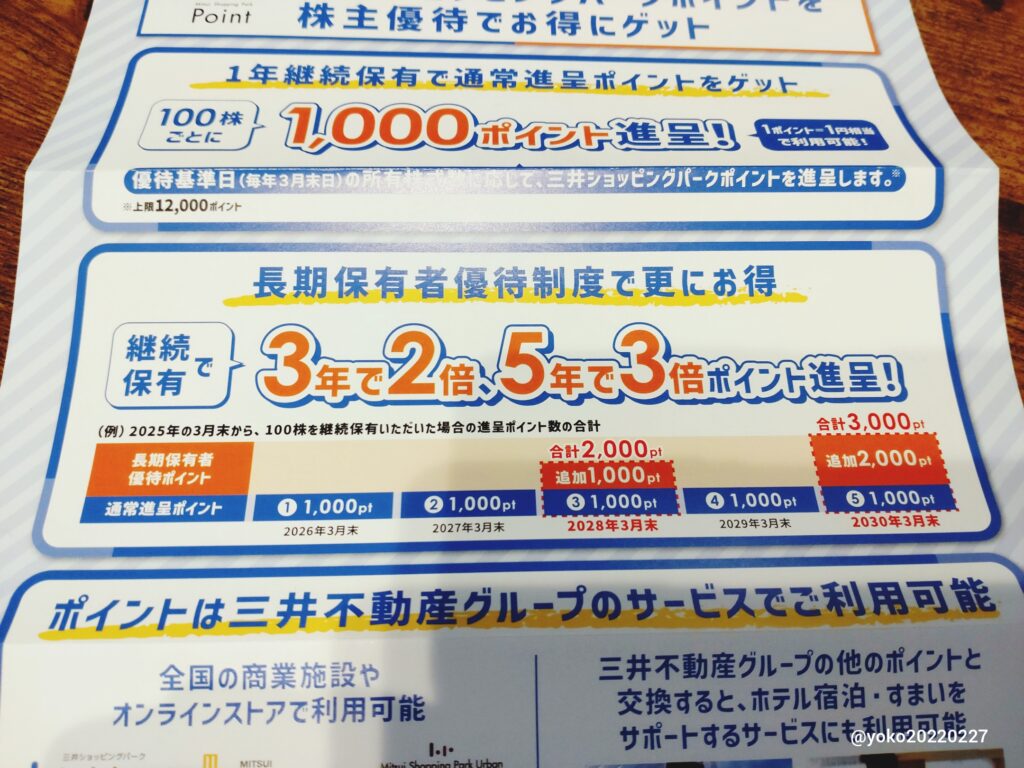 三井不動産 長期保有者優待制度