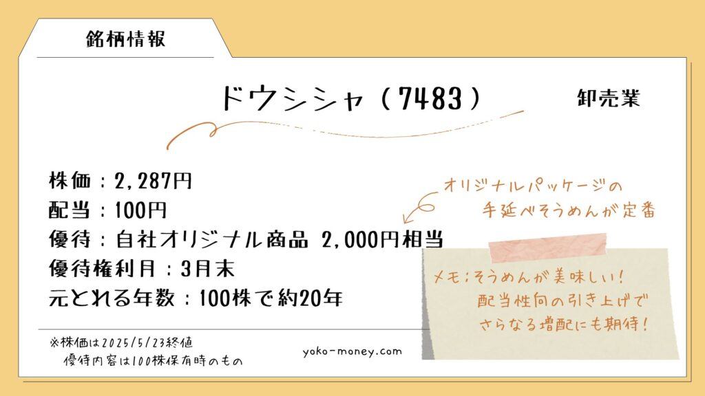 ドウシシャ(7483)銘柄情報