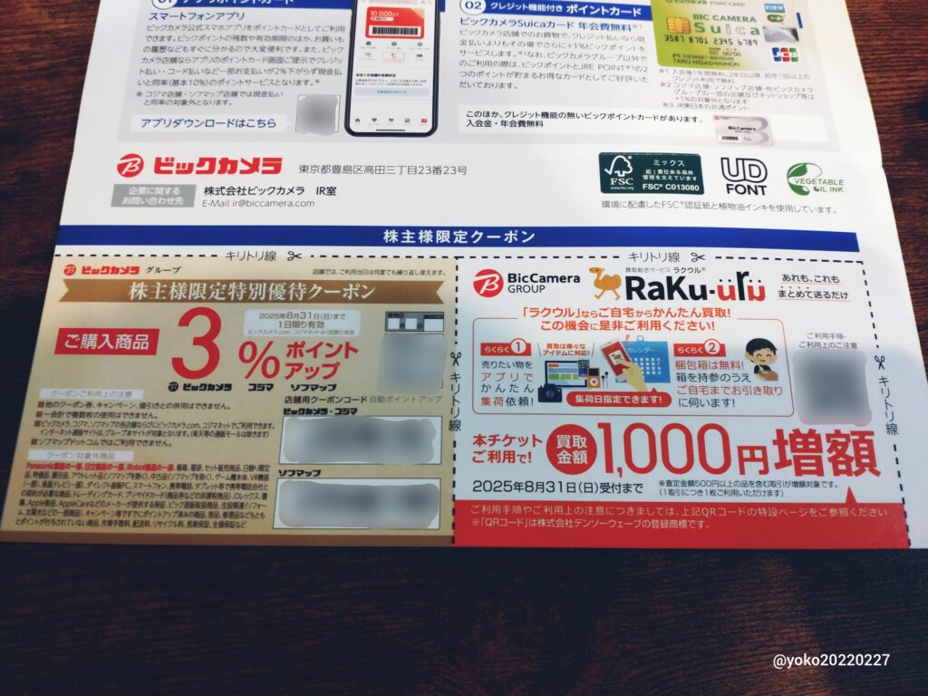 ビックカメラ 株主優待クーポン 2025年2月期